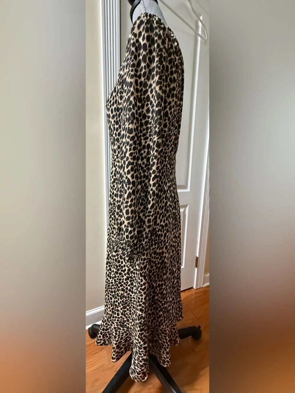 J. Crew Long-Sleeve Leopard Print Midi Dress - Black & Cream Size 8
